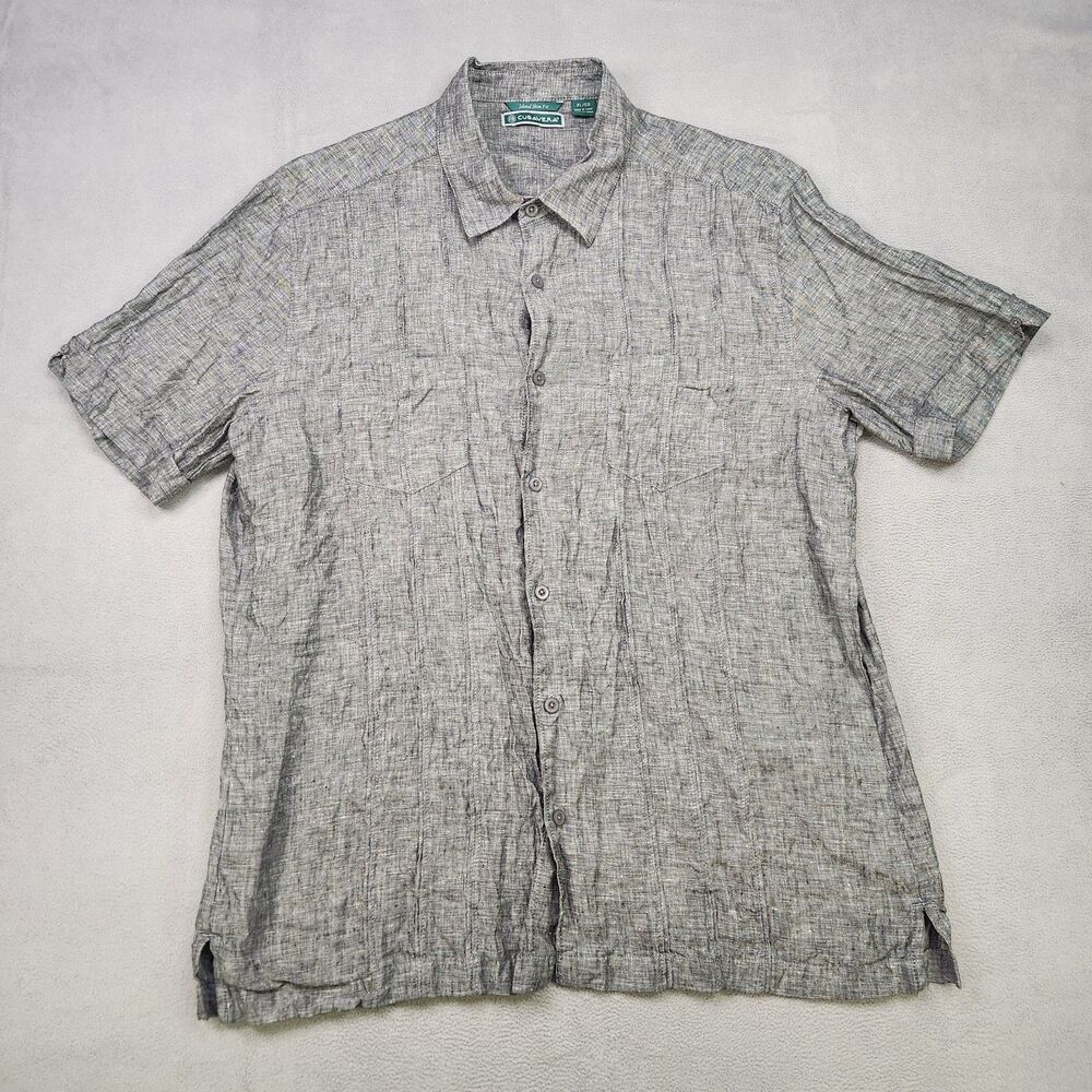 Cubavera 100% Linen Button Up Shirt Men's XL Gray Short Sleeve Island Slim Fit